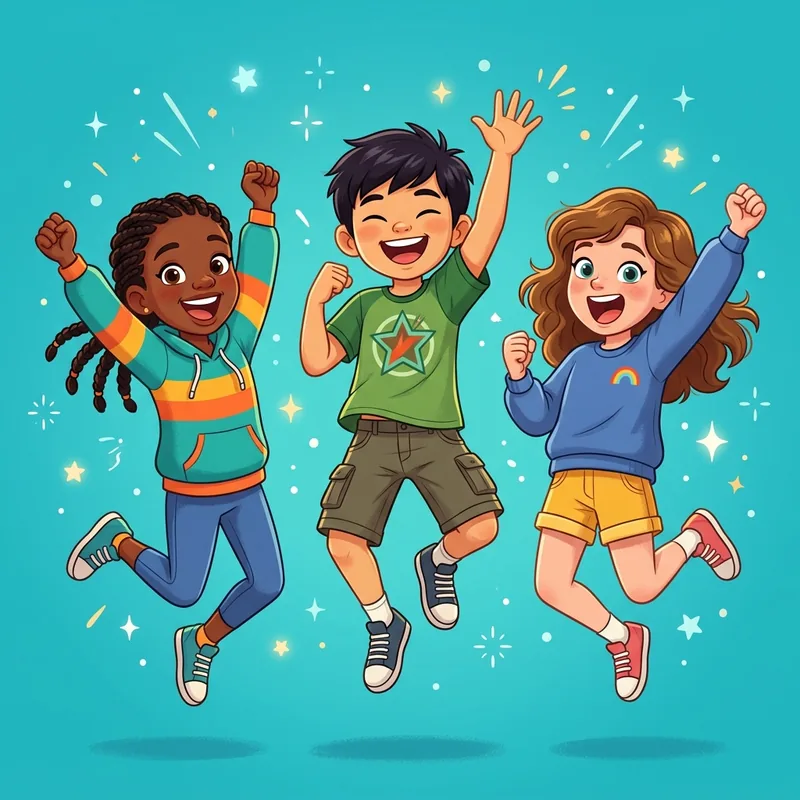 Tres niños saltando de alegría, felices de ser Comunalitos